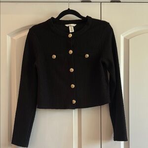 Black Cropped Jacket with Gold Buttons